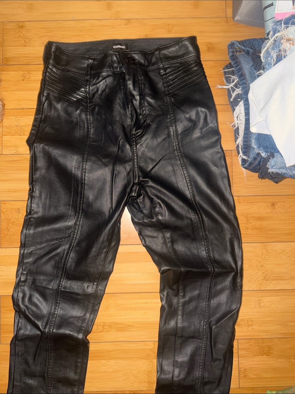 Express Black Faux Leather Skinny Jeans